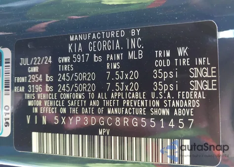 2024 Kia Telluride Ex X-Line from USA, damaged, VIN 5XYP3DGC8RG551457